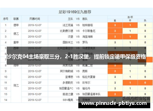 沙尔克04主场豪取三分，2-1胜汉堡，提前锁定德甲保级资格